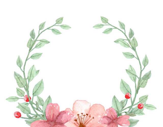 彩色水彩清新花环免抠素材