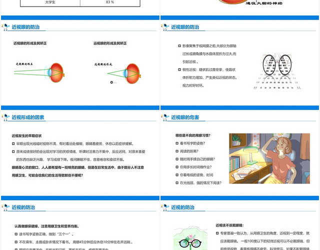 蓝色简约风预防近视近视的预防PPT模板