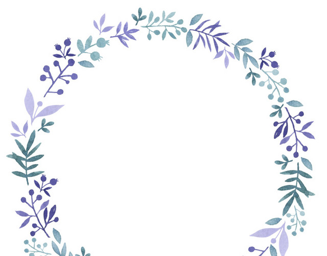 紫色花朵枝叶花环圆框素材