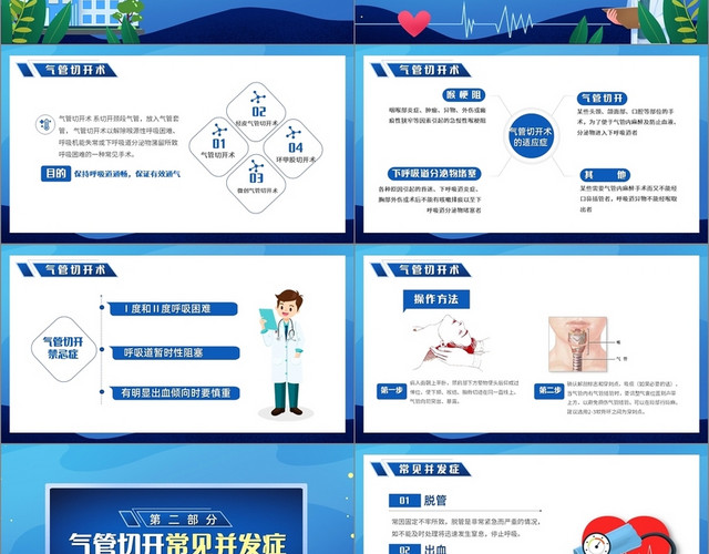 蓝色清新医疗医学管切开病人的护理医学护理课件PPT模板