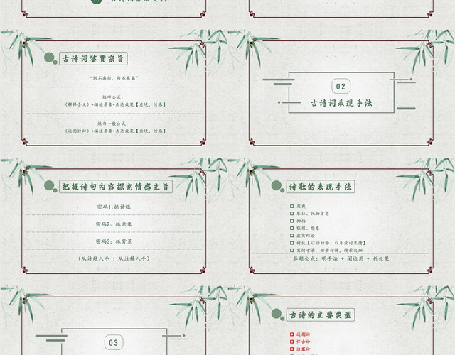 绿色古风古诗词赏析语文课件PPT模板
