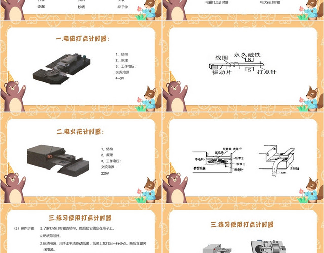 黄色卡通简约风用打点计时器测速度教学课件计时器PPT模板