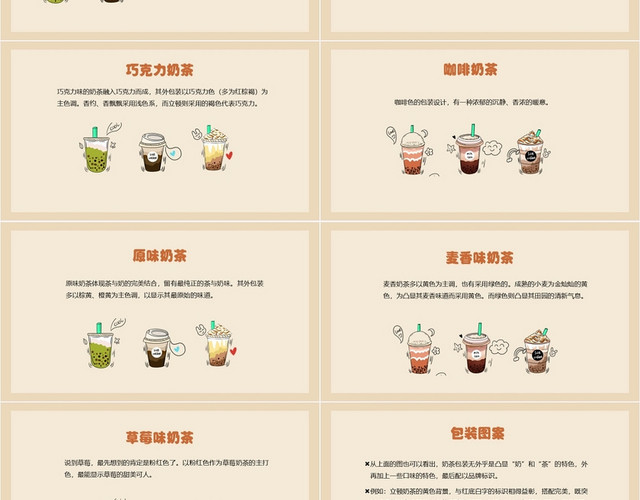 褐色卡通可爱风包装设计奶茶包装包装设计PPT模板