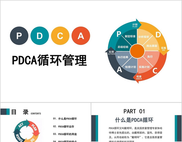 撞色商务风介绍PDCA循环管理介绍方案PPT模板