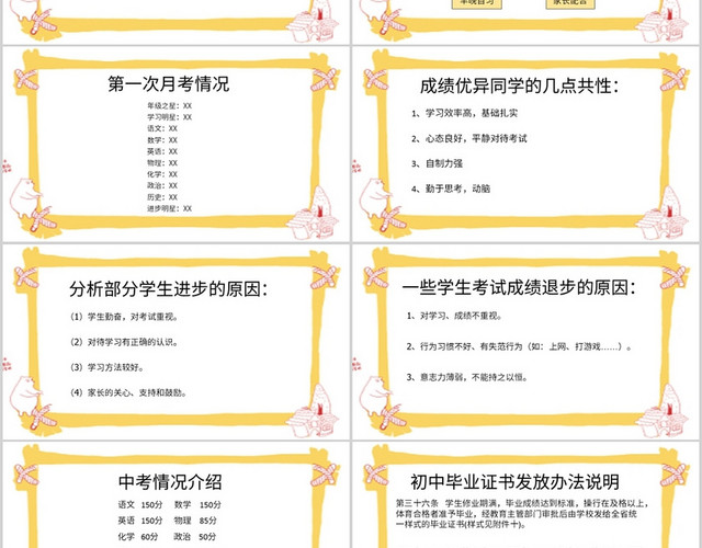 黄色简约风说课课件家长会PPT模板