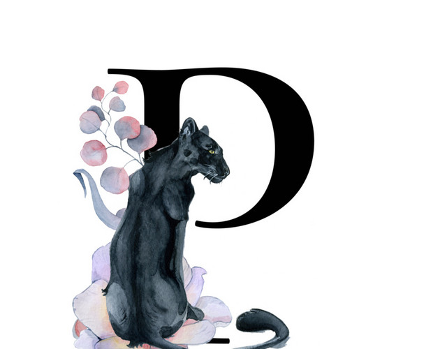 黑色字母P豹子花装饰