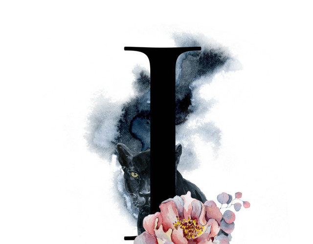 黑色字母I豹子花装饰