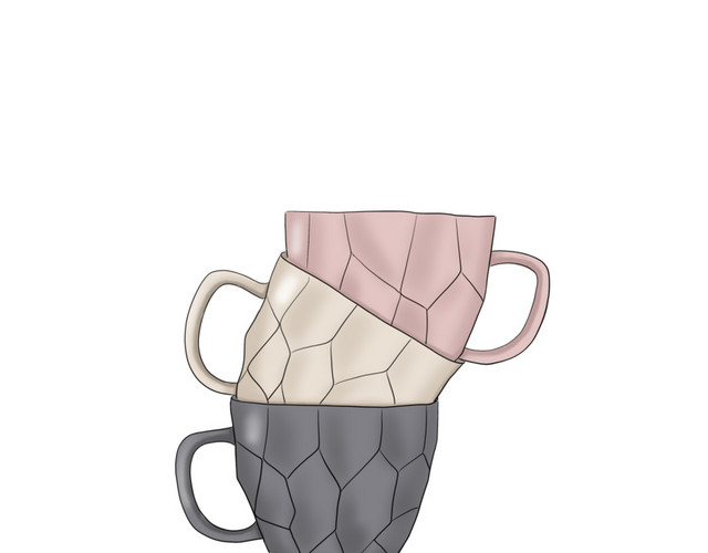 彩色茶杯手绘素材