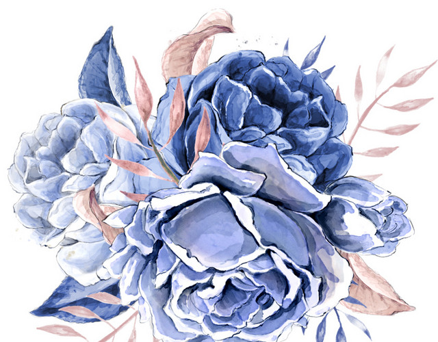 蓝色花水彩素材
