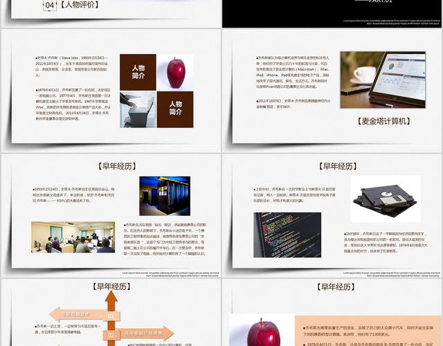 黑白简约苹果乔布斯人物介绍PPT模板