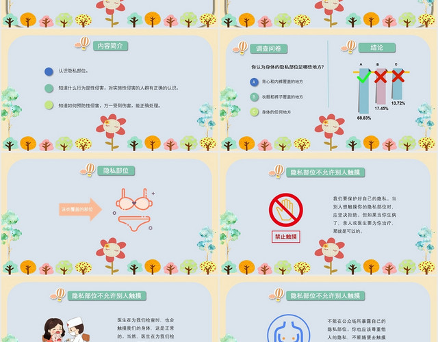 可爱创意卡通风格小学生防性侵安全教育PPT模板