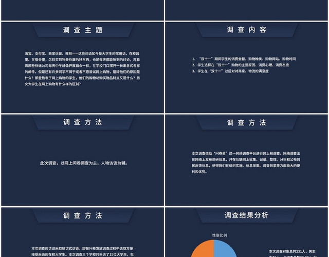 蓝色商务风调查问卷关于大学生双十一的消费情况调查PPT模板