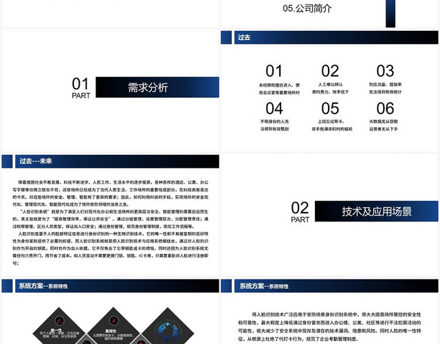 黑蓝色商务风人脸识别人脸识别系统应用场景PPT模板