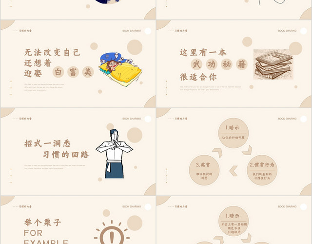 咖色简约风读书分享习惯的力量PPT模板