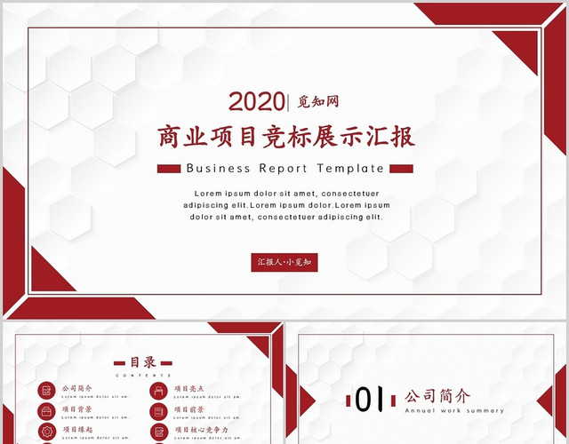 红色商务风2020商业项目竞标展示汇报PPT模板