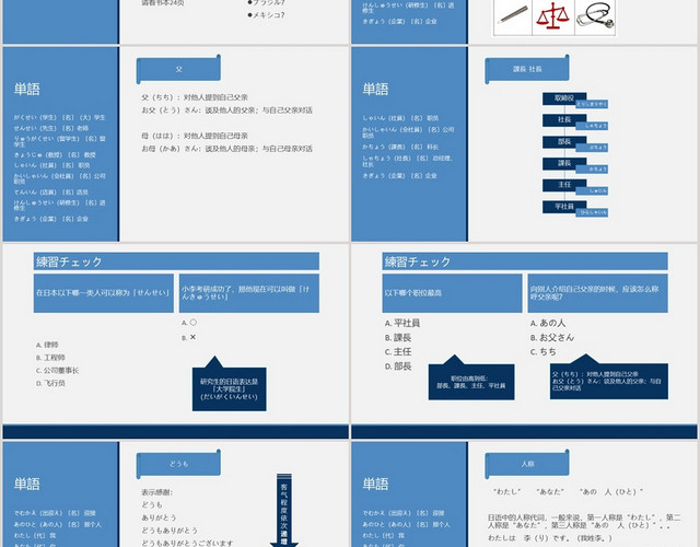 蓝色课件风日语教学基础日语教学PPT模板