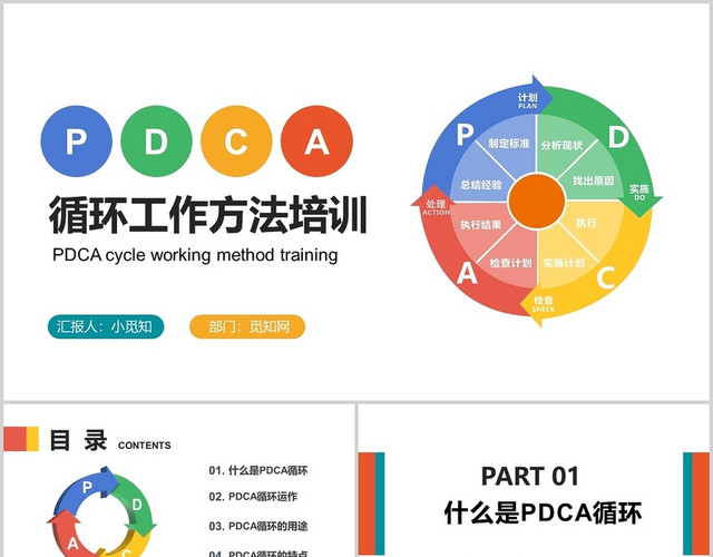 彩色撞色商务风PDCA循环管理PPT模板