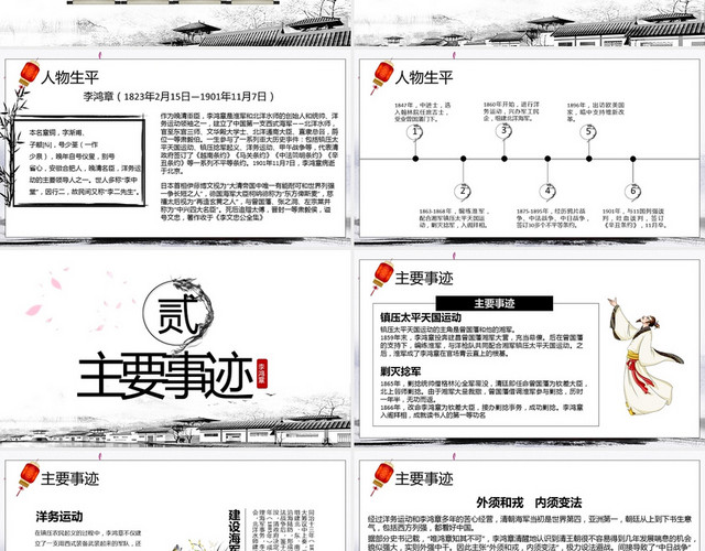 黑白古风李鸿章人物介绍PPT模板