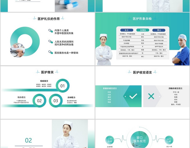 绿色医疗风培训医护礼仪PPT模板