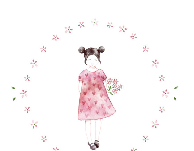 粉色手绘儿童水彩插画