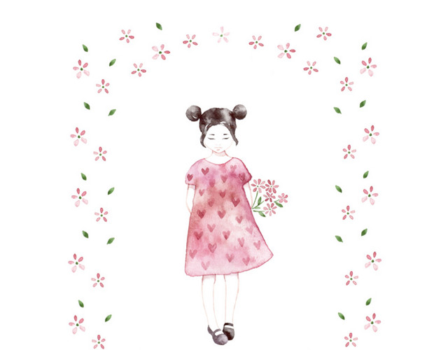粉色手绘儿童水彩插画