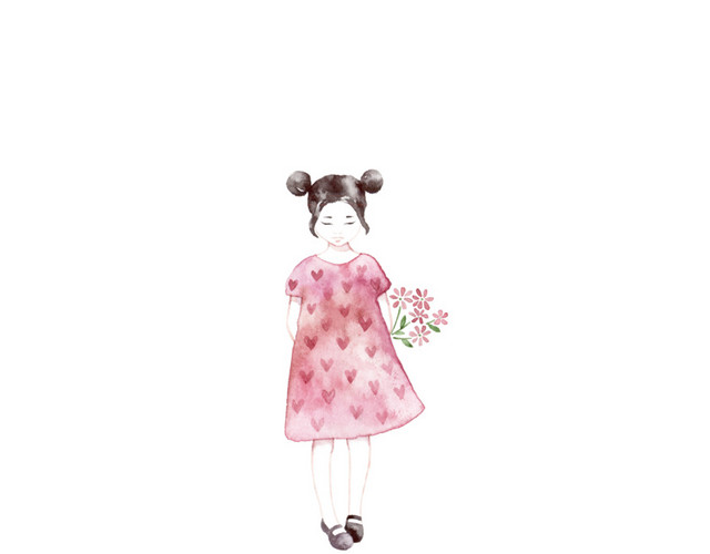 粉色手绘儿童水彩插画