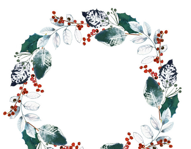 手绘植物花环水墨插画素材