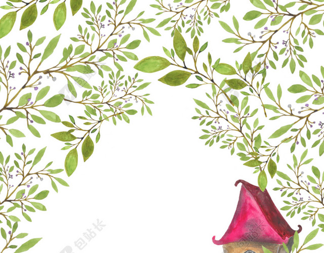 绿色手绘树叶水彩插画背景素材