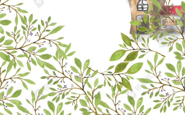 绿色手绘树叶水彩插画背景素材