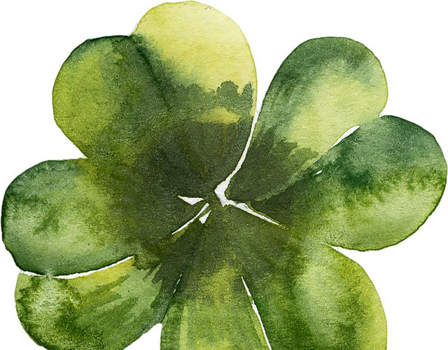 绿色清新植物四叶草水彩插画