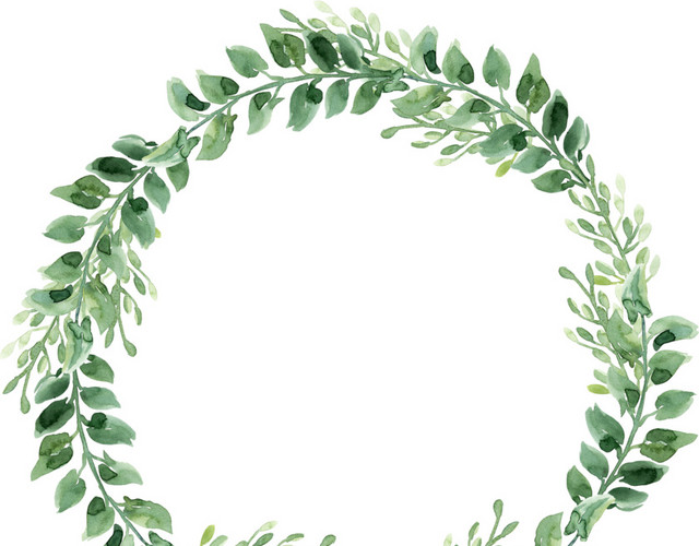 绿色清新植物花环水彩插画素材