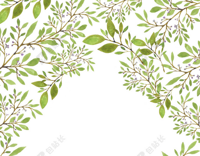 绿色手绘树叶插画背景装饰素材