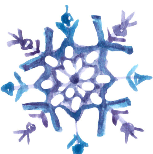 蓝色手绘雪花水彩插画