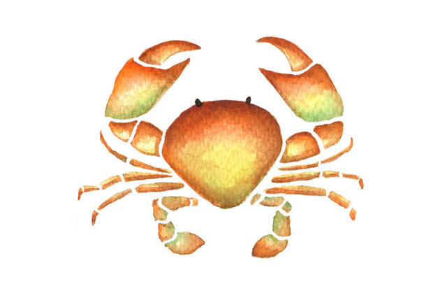 彩色手绘螃蟹水彩插画素材