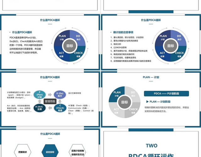 蓝色简约商务PDCA工作总结PPT模板