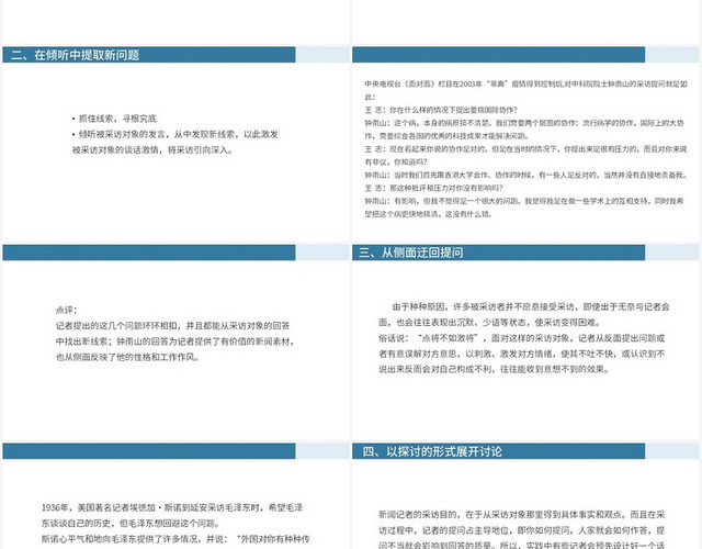 蓝色简约风采访新闻记者采访提问技巧PPT模板