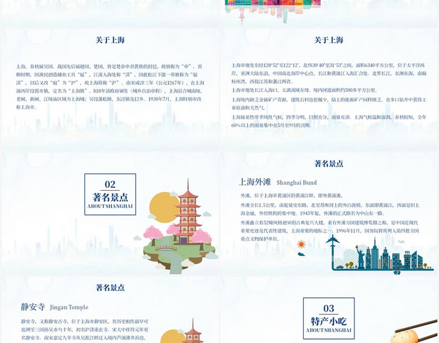 蓝色卡通风上海旅游畅游上海PPT模板