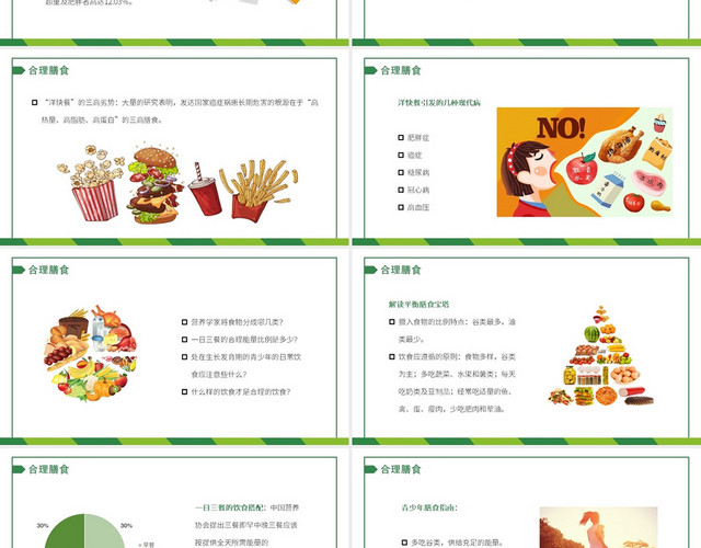绿色简约风合理膳食合理膳食与食品安全PPT模板