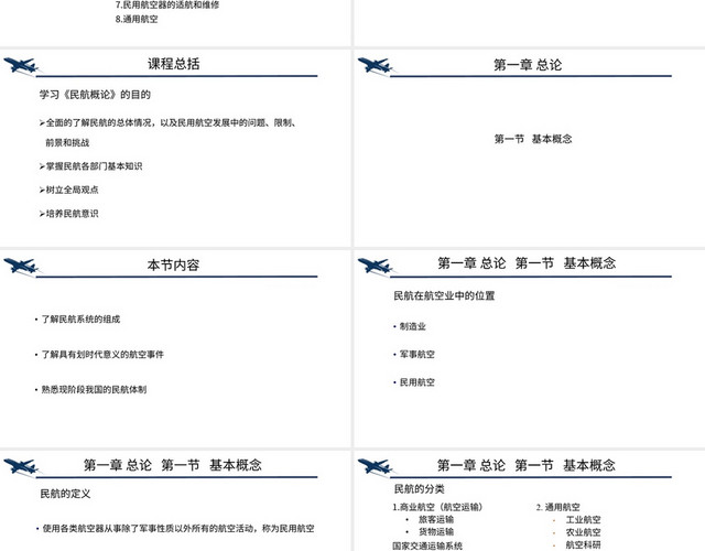 蓝色简约风说课课件民航概论PPT模板