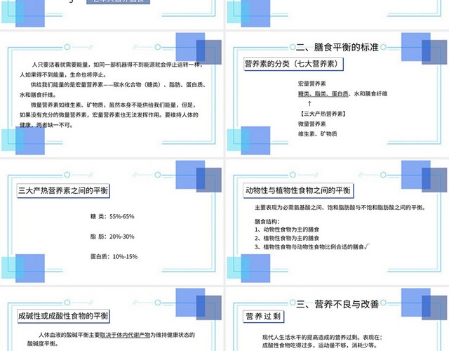 蓝色简约风说课课件合理膳食PPT模板