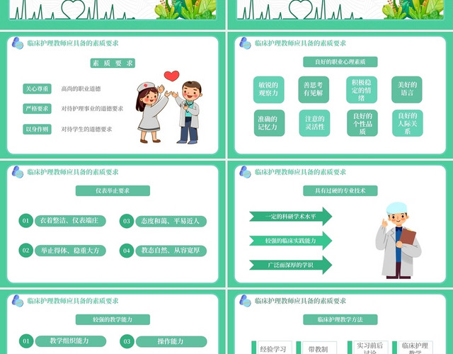 绿色小清新护理教学的基础方法与技巧主题PPT模板