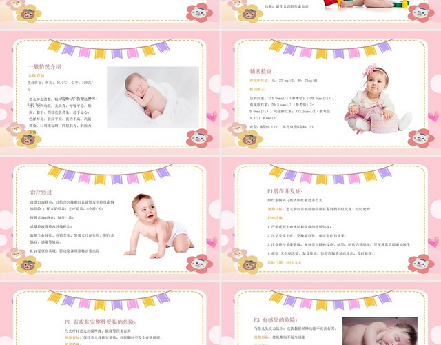 粉色可爱卡通风格新生儿护理查房PPT模板