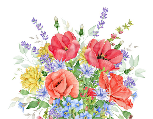 花瓶鲜花彩绘矢量图素材