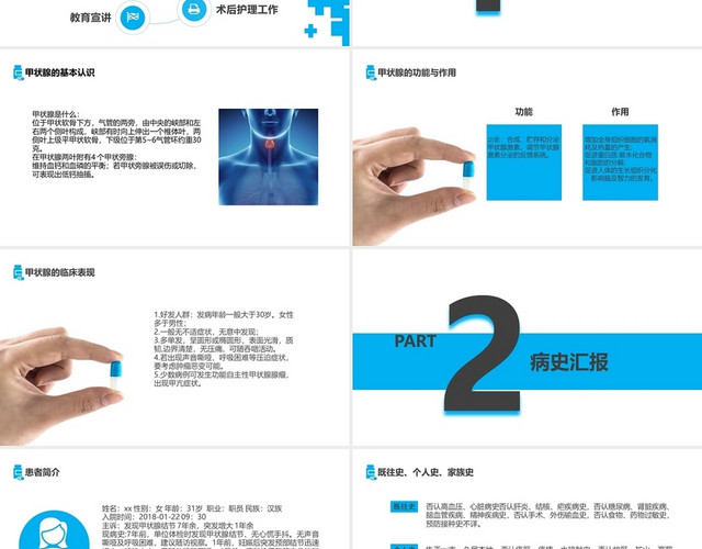 蓝白黑色简约风医疗护理类说课甲状腺PPT模板