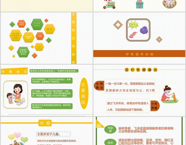 绿色卡通风格秋季常见传染病预防小知识安全教育PPT模板