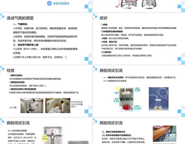 蓝色简约风气胸护理指导手册PPT模板
