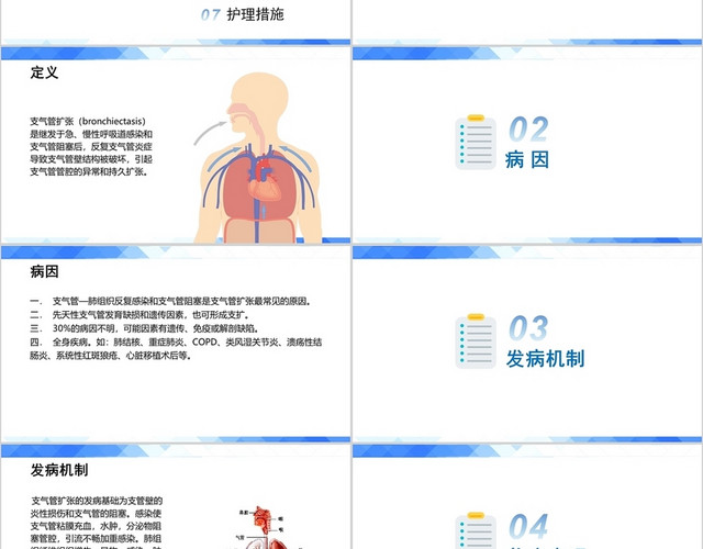 蓝色医疗支气管扩张护理培训PPT模板