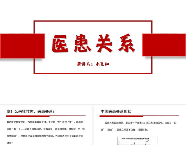 红色简约风说课课件医患关系PPT模板
