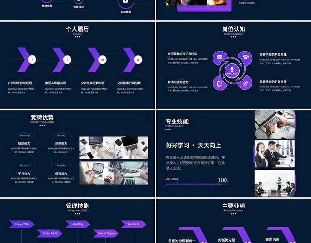 紫色岗位竞聘述职报告PPT模板