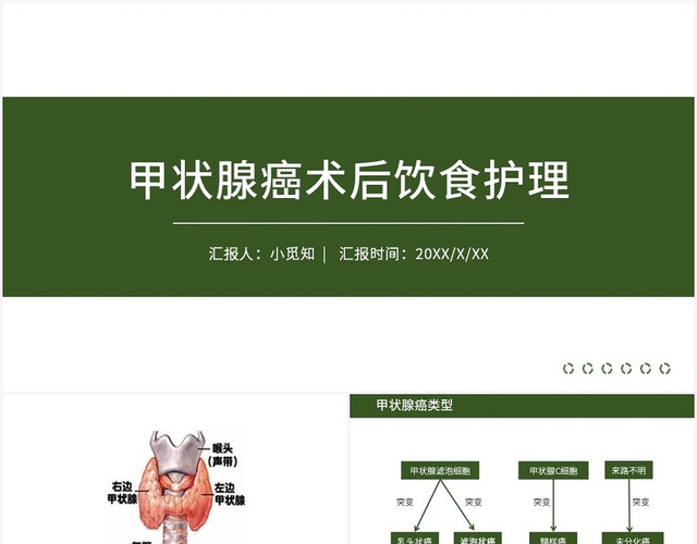 绿色简约风甲状腺甲状腺癌术后饮食护理PPT模板